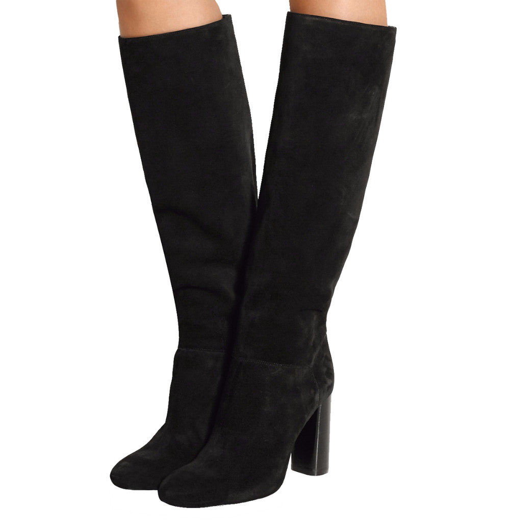 Black Suede Round Toe Chunky Heel Ankle Boots