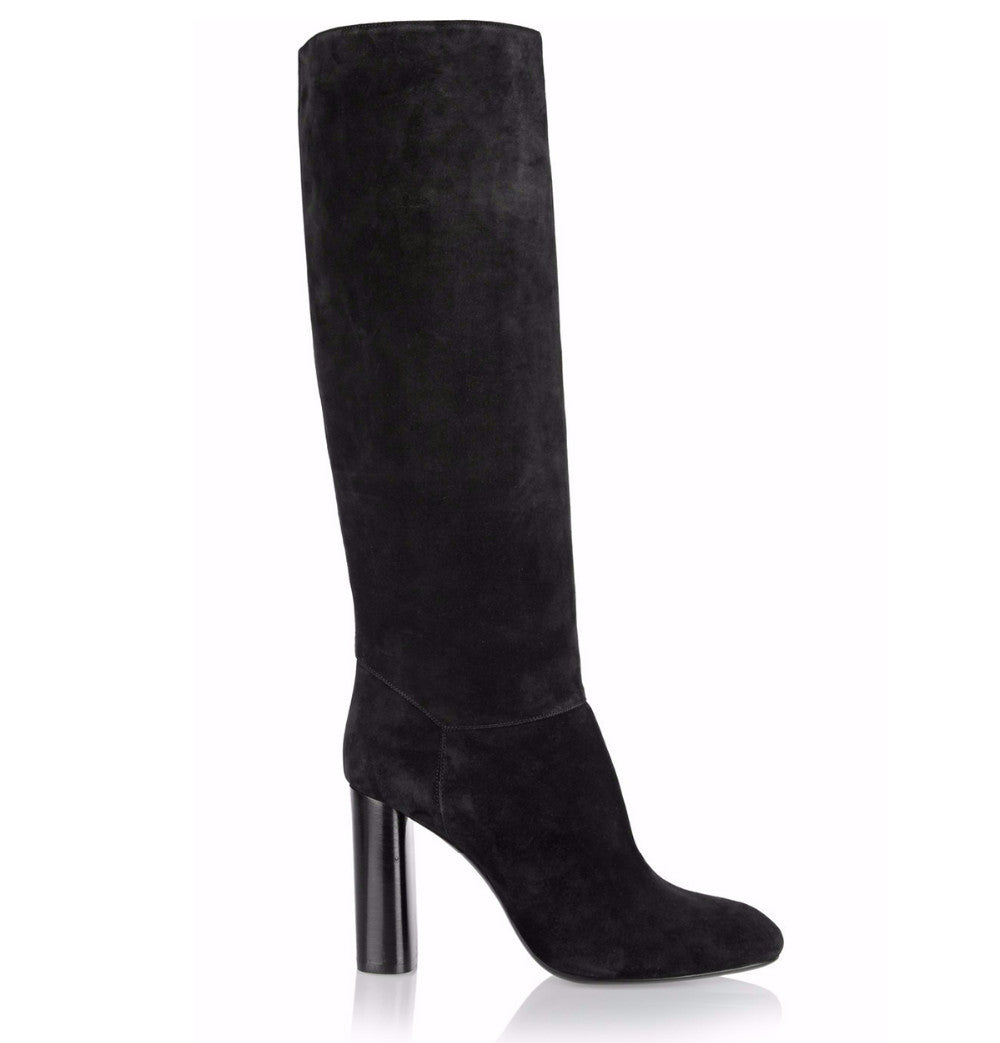 Black Suede Round Toe Chunky Heel Ankle Boots