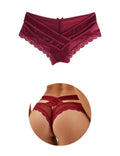 ohmydear Womens Sexy Cheeky Panties Lace Thongs Hipster Back Crisscross Strappy Underwear Plus Size Bikini Briefs Red