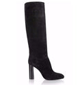 Black Suede Round Toe Chunky Heel Ankle Boots