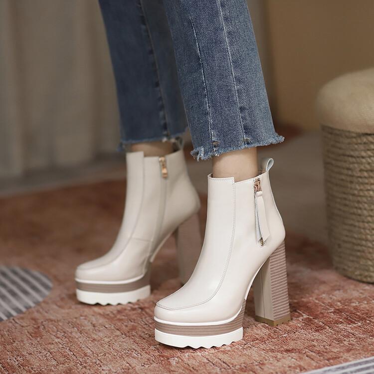 Commuter Round Toe High Heel Chunky Ankle Boots