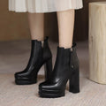 Commuter Round Toe High Heel Chunky Ankle Boots