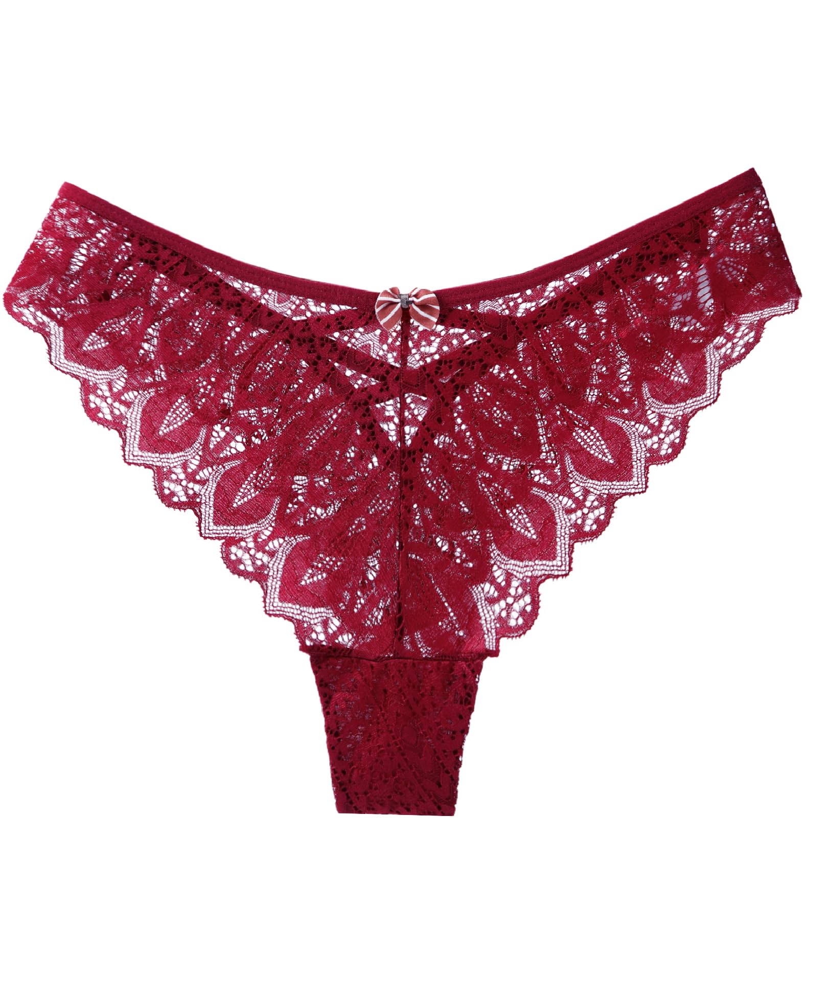 Murimia Womens Underwear Sexy Lace No Show Seamless Thongs for Women Hipster Cheeky Panties High Cut Briefs WineRed Small